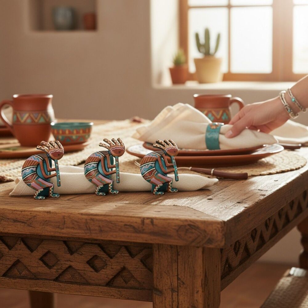 Vintage Home Trends Kokopelli Napkin Rings Set of 4 Southwestern Table Decor